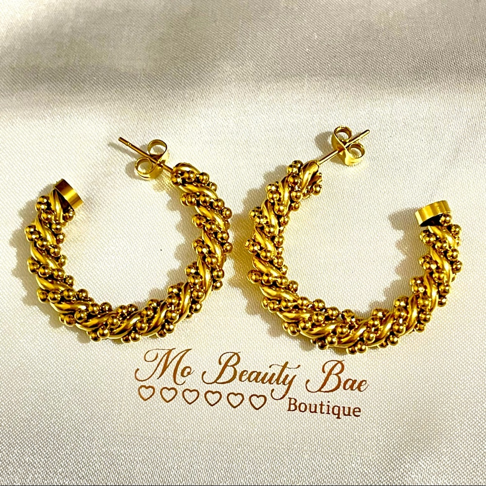 Beaded Gold Hoop Earrings